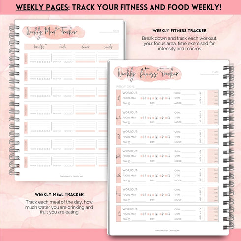 3 Month Fitness & Workout Planner for Women | Gym Journal, Weight Loss Tracker, Meal Planner, Self Care Habit Tracker - A5 Pink Watercolor...