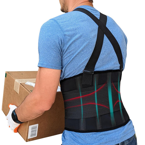 Adjustable Lower Back Support Belt with Suspenders - Heavy Duty Work Brace for Men & Women - Industrial Strength Lumbar Protection for Constructio...