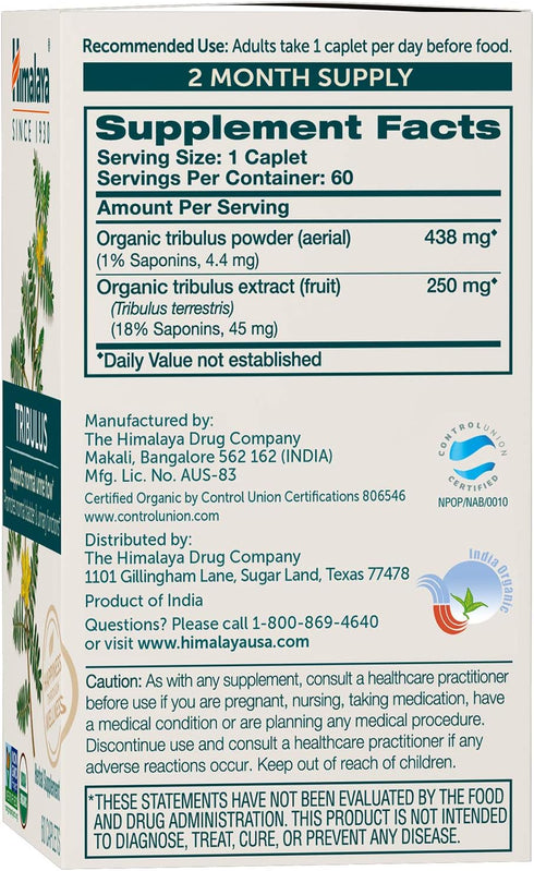 Himalaya Organic Tribulus Terrestris, Herbal Supplement for Urinary Support and Flow, Bladder Function, Prostate Support, Stamina, Male Energy, No...