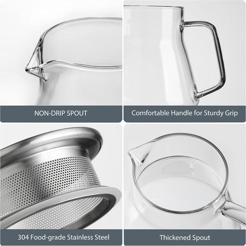 CNGLASS One-Touch Glass Tea Maker,20oz(600ml) Glass Teapot and Kettle with Stainless Steel Filter Lid,Borosilicate Glass Tea Pot for Loose Leaf Te...