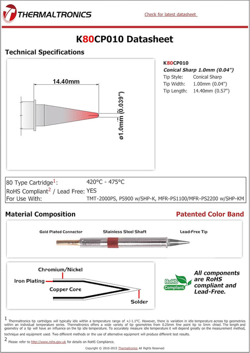 Thermaltronics K80CP010 Conical Sharp 1.0mm (0.04in)...