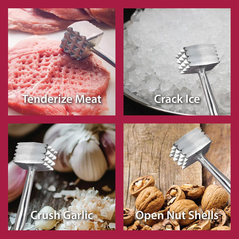 HIC Kitchen Heavyweight Meat Tenderizer Ice Cracker Marinating Prep Tool, Double Sided, Heavyweight Aluminum...