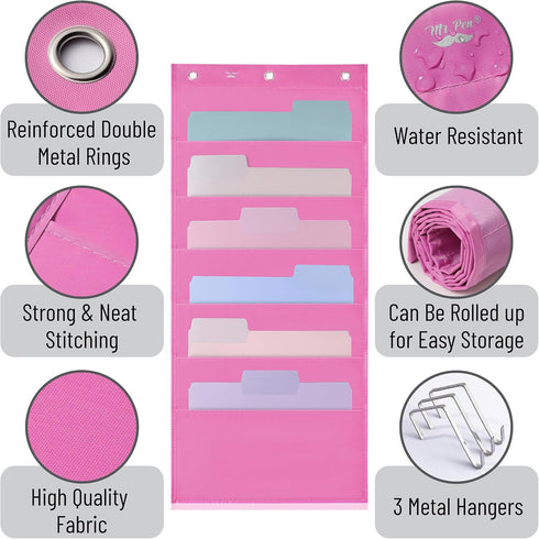Mr. Pen- Hanging Wall File Organizer, 6 Pocket, Pink, 3 Overdoor Hangers Included, Over The Door File Organizer, Hanging Folder Organizer, Wall Fo...