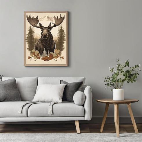 Posterizer 1 pcs- Big moose with a background of jungle and mountains-Art for Animal Lovers-Floral Botanical Art- Gift for Men Women Teens-Decor ...