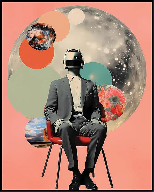 Posterizer 1 pcs-sci-fi surreal robot head man-funky collage-Astronomy & Celestial Art-Abstract & Modern Art-Gift for Art Lovers- UNFRAMED Wall Ar...