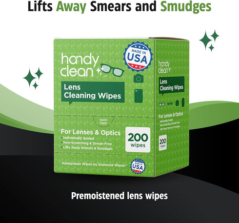 HandyClean Pre-Moistened Lens Cleaning Wipes, Eyeglass Wipes, Screen Wipes, 200 ct of 6 x 5 inches Individually Packed Lens Cleaner Wipes...