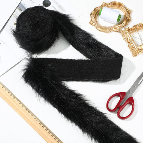 2 Inches Wide Christmas Faux Fur Ribbon Trim Fabric Roll for Christmas Tree Decor or Wreath Bows Craft, 3 Yards Long (Black,2 Inch)...