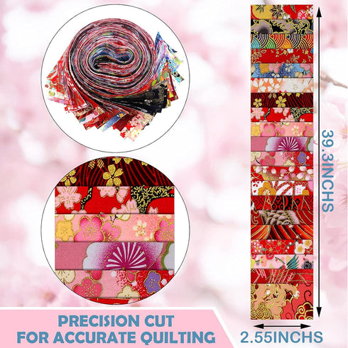 40 Pcs Japanese Jelly Cotton Fabric Patchwork Roll, 2.55 Inch Roll Up Cotton Fabric Quilting Strips, Jelly Fabric Patchwork Craft Cotton Fabric fo...