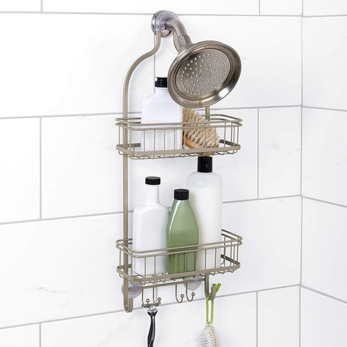 Zenna Home Shower Caddy Hanging Bathroom Organizer, Steel Shower Rack with 2 Shelves, Rust-Resistant Over Shower Head Caddy Storage System, Satin ...