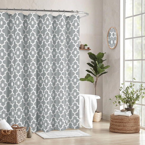 Biscaynebay Extra Long Textured Fabric Shower Curtains 72" W x 84" L, Silver Grey Morocco Pearl Printed Hotel Spa Luxury Decorative Bathroom Curta...