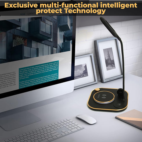 Led Desk Lamp Qi Wireless Charger – 3 in 1 Wireless Charger for Smartphone Smartwatch & Earphones – 15w Qi Wireless Fast Charger – Unique 360? Uni...