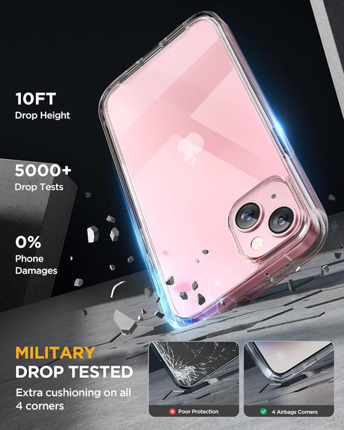 Miracase for iPhone 15 Case Clear Full-Body Built-in Glass Screen Protector &Camera Protector, Military Drop Proof 15 Phone Case 360 Degree Shockp...