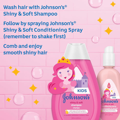 Johnson's Kids Shiny & Soft Hair Conditioning Spray with Argan Oil & Silk Proteins, Tear-Free Conditioning Spray for Shine & Softness, Gentle for ...
