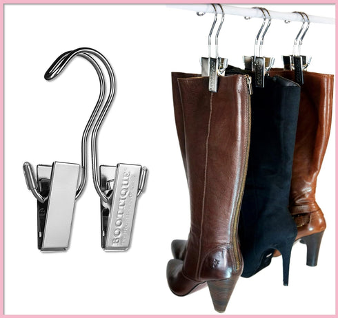 The Boot Hanger - Shoe Storage Space Saver (Set of 3); Boot Hanger, Boot Holder, Boot Clips (Silver)...
