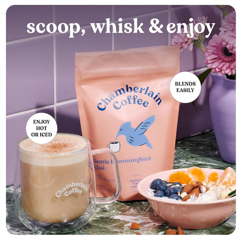Chamberlain Coffee Gentle Hummingbird Chai Mix - Warm, Aromatic Vegan Chai with Oat Milk, Vanilla & Spices - Hot or Iced Instant Chai Latte - 10oz...