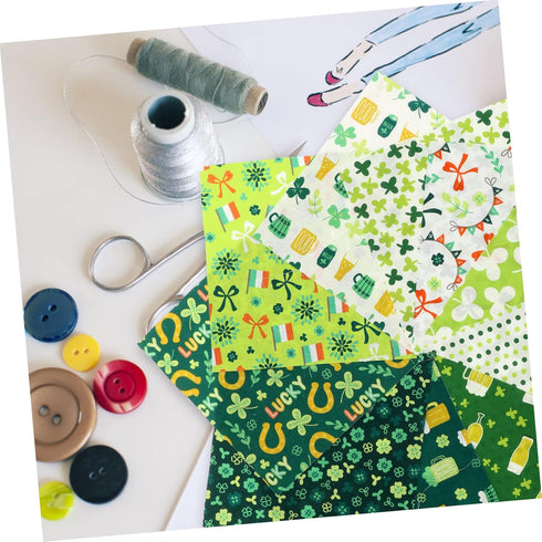 10 Sheets Printed Fabric Set Quilting Fabric Bundle Cotton Patchwork Squares St Patricks Day Fat Quarters Irish Shamrock Quilting Patchwork Self M...