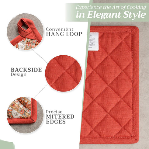 Maison d' Hermine Pot Holders Set 100% Cotton Heat Resistant Potholders 8" x 8" Hot Pads with Loop BBQ, Cooking, Baking, Grilling, Kitchen, Handli...