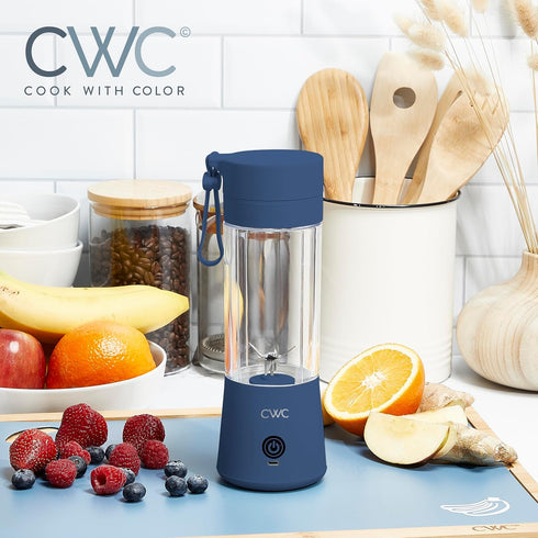 COOK WITH COLOR Mini Portable Blender - 250W Power, 12oz Capacity, Stainless Steel Blade, Wireless/USB Rechargeable,Blue...