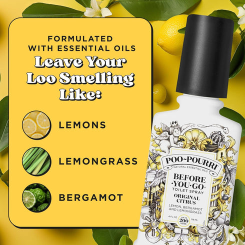 Poo-Pourri Before-You-Go Toilet Spray, Original Citrus, 4 Fl Oz - Lemon, Bergamot and Lemongrass...