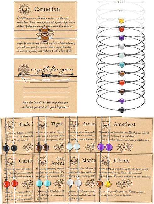16 Pcs Carnelian Crystal Bracelet Adjustable Gemstone Bracelet with Wish Cards Braided Beaded Spiritual Bracelets Gemstone Anklet Crystal Anklet Y...