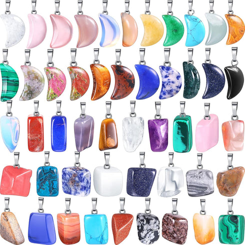 Jadive 50 Pieces Crystal Stone Pendants Gemstone Charms Irregular Healing Chakra Beads Moon Shape Pendants Natural Gemstone Beads Quartz Charms fo...