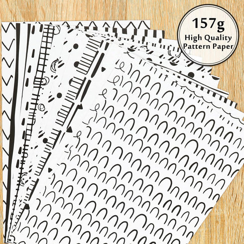 Whaline 60 Sheet Black & White Doodle Pattern Paper A5 Size Hand Drawn Squiggles and Dots Scrapbook Paper Double-Sided Minimalist Craft Paper for ...