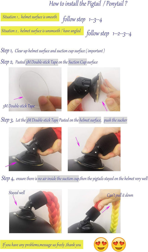 Helmet Pigtails Gradient Ramp Helmet Braids Ponytail Helmet Hair with Suction Cup for Motor Bike 1PCS 24inch (Helmet not Included)...