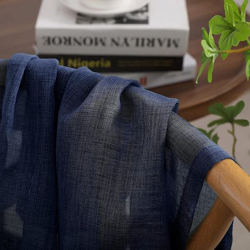 Navy Kitchen Curtains 36 Inch Length for Basement Window Small Pair Rod Pocket Semi Sheer Faux Linen Short Cafe Curtain Tier RV Summer Drapes for ...