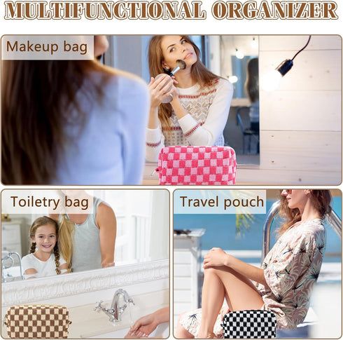 4Pcs Checkered Makeup Bag for Women Knitted Small Cosmetic Bag Travel Makeup Pouch for Purse Zipper Toiletry Organizer Cute Aesthetic Girls Makeup...