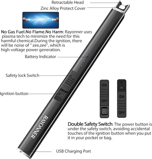 Electric Lighter with Safety Lock USB Rechargeable Windproof & Flameless Plasma Arc Lighter for Easter Basket Stuffers...