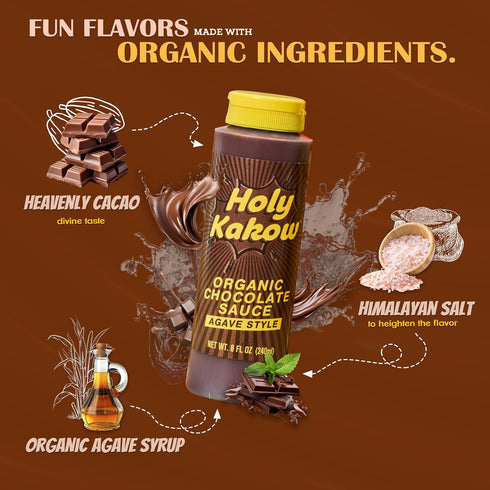 Holy Kakow Organic Chocolate Sauce - Chocolate Syrup, Organic, Sugar Free, Sweetened with Agave, Real Food Ingredients, Specific Flavor - 8oz, 1-P...
