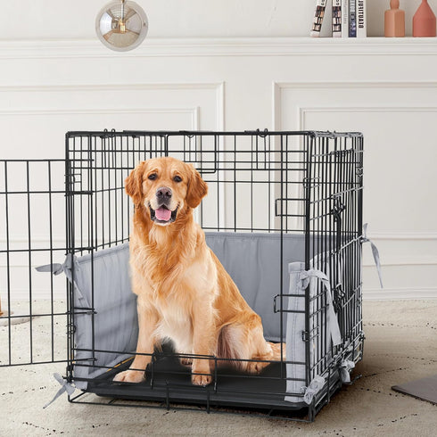 Dog Crate Bumper for Front Door Crate (Bumper Only, Without Crate), Soft Dog Kennel Protector Cover with Ties, Grey Dog Crate Pad Accessories for ...