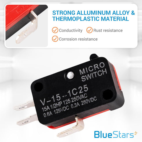BlueStars Pack of 10 V-15-1C25 Micro Limit Switch Blade Momentary 250VAC/125VDC 15A Perfect for Arduino, Appliance and General Electrical Equipmen...