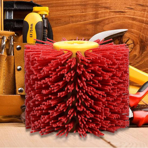 Abrasive Nylon Wire Drawing Wheel Drum Brushes, 80 Grit 120x100mm Wheel Drum Burnishing Tool Polishing Brush Wooden Wheels for Wood Furniture Work...