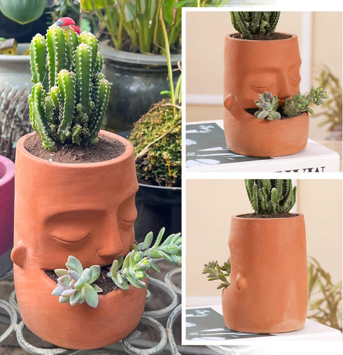 Terra Cotta Face Succulent Pots Planter Clay Pot Pretty Tribe Face Planter Holder Indoor Flower Pot Crafts Breathing Terracotta Pot DIY Decorative...