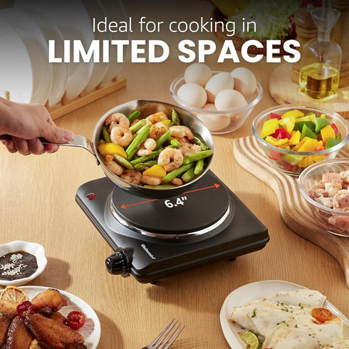Elite Gourmet ESB-301BF Countertop Single Cast Iron Burner, 1000 Watts Electric Hot Plate, Temperature Controls, Power Indicator Lights, Easy to C...