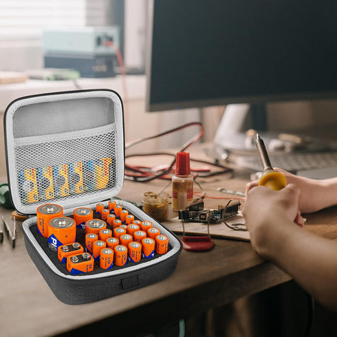 Linkidea Small Hard Case Battery Organizer Storage Box, Batteries Carrying Holder Container - Holds 31 Various Sizes AA AAA 9V C D Batteries (Dark...