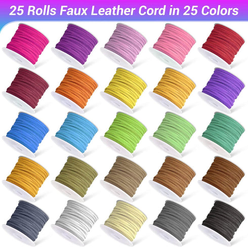 Cridoz Faux Suede Leather Cord, 25 Rolls Flat for Jewelry Making, Leather Strips & Laces for Dream Catcher Supplies DIY Crafts, Thread Velvet Stri...