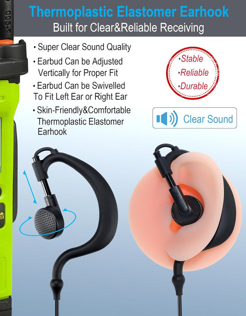 commountain CLS1410 CLS1110 Earpiece with PTT/Mic for Motorola Walkie Talkies Radios DTR550 DTR700 RDU4100 RDU4160D RMU2040 RMU2080D RMU2080 DLR10...