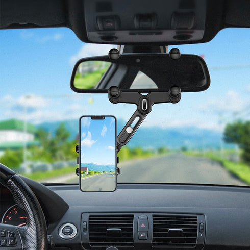 Rear View Mirror Phone Holder, 360°Rotatable and Retractable Rearview Mirror Phone Holder for Car, Upgraded Four Corners Anti-Shake Multifunctiona...