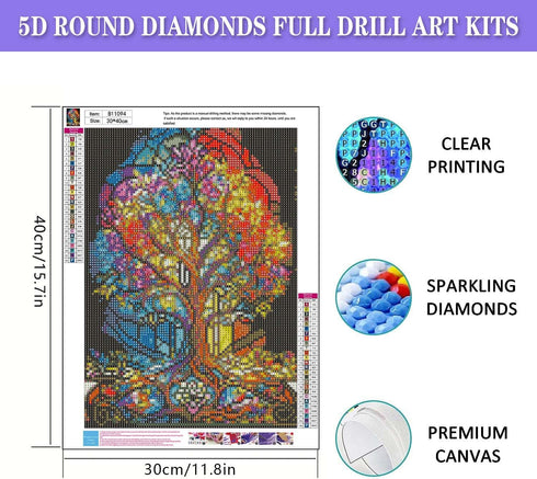 Tree of Life Diamond Painting Kits for Adults, DIY 5D Diamond Art Kits Full Drill Rhinestone Embroidery Crafts for Home Wall Decor Gifts 12x16in.....