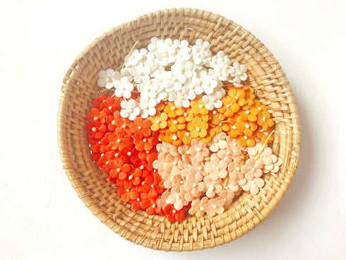 PLflower Set of 50 Tiny Flower Mixed Tone Orange Embellishment with Thread stem Mulberry Paper Flower Size 0.30" Very Small Orange1 Craft Handmade...
