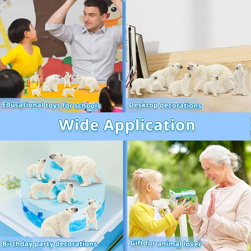 Toymany 6PCS Polar Bear Figurines Toy with Polar Bear Cub, 2-4" Realistic Plastic Arctic Animals Figures Family Set for Christmas Educational Toys...