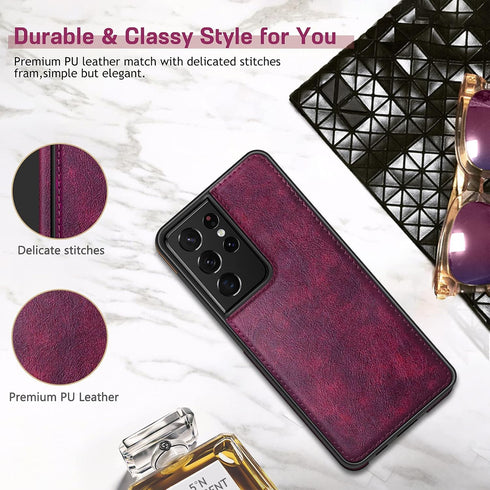 LOHASIC for Galaxy S21 Ultra 5G Case, Luxury Elegant PU Leather Flexible Bumper Rugged Non-Slip Grip Shockproof Full Body Protective Cover Women C...