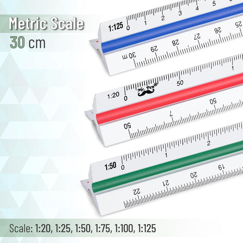 Mr. Pen- Architectural Scale Ruler, 12 Inch, 3 pcs, Engineering Scale Ruler Contractor, Scale Ruler for Blueprints, Architect Ruler, Imperial Scal...