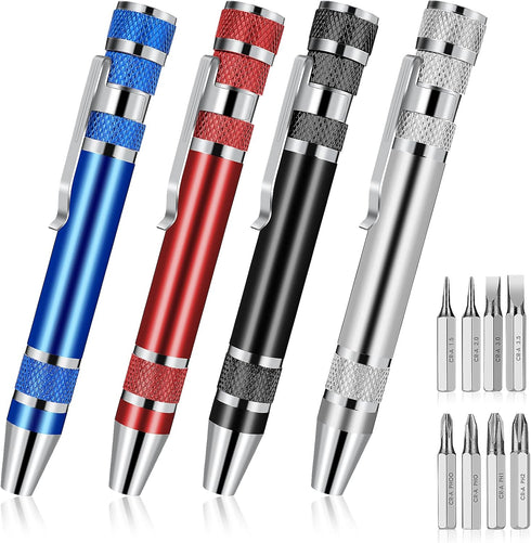 4 Pieces Pen Screwdriver, 8 In 1 Multitool Pocket Screwdriver Mini Screwdriver Set Handy Tool Magnetic Portable Screwdriver Crossing Flathead Scre...