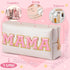 Y1tvei Preppy Patch Extra Large Mama Varsity Letter Makeup Bag Pink Chenille Letter PU Leather Waterproof Portable Cosmetic Toiletry Bag Zipper Or...