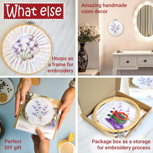 Embroidery Kit for Beginners 'Lavender' - Fun Starter Kit for Hand Embroidery with Stamped Pattern, Pre-Sorted Floss and Bamboo Hoop - for Adults ...