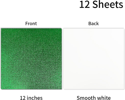 YINUOYOUJIA 12" x 12" 300 GSM Glitter Green Cardstock - 12 Sheets Glitter Paper - Perfect for DIY Projects, Scrapbooking, Crafts, Decorations, Wed...