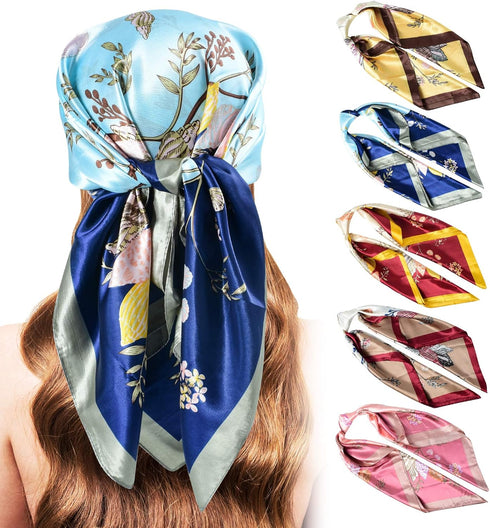 5PCS Large Satin Head Scarves - Silk Square Like Neck Scarf Hair Wraps Headscarf for Sleeping Head Scarf Bundle 35 in...